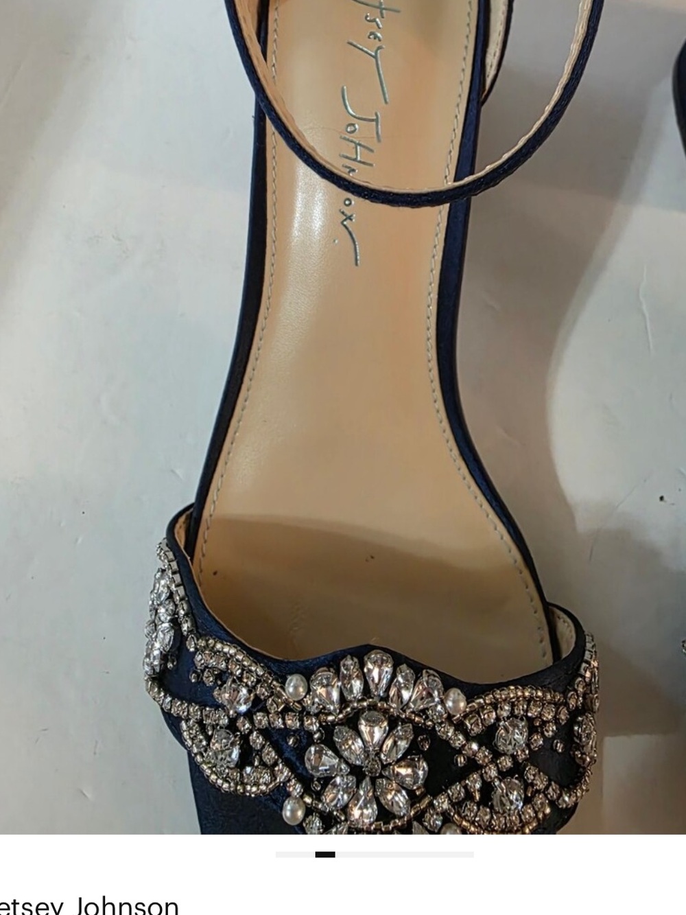 Betsey Johnson Navy Crystal Floral Strap Block Heel Sandals 7.5 - Picture 8 of 9